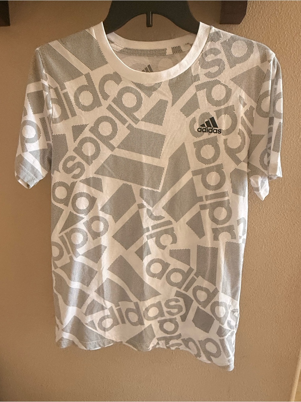 Adidas White & Gray Allover Logo Boys/Short Sleeve Tee